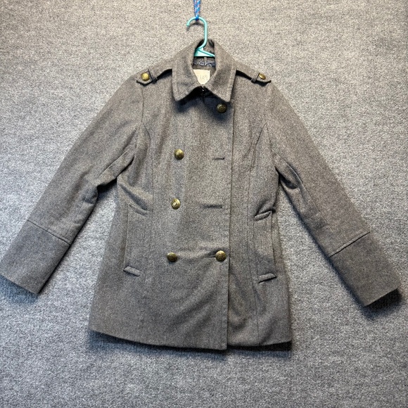 VNT Delia's Peacoat Women Gray Med Wool Blend Double Breasted Brass Tone Buttons - Picture 1 of 9